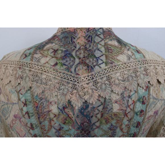 Origami by Vivien Duster Cover Size L Chiffon Sheer Embroidered Boho Tiered - Picture 6 of 10